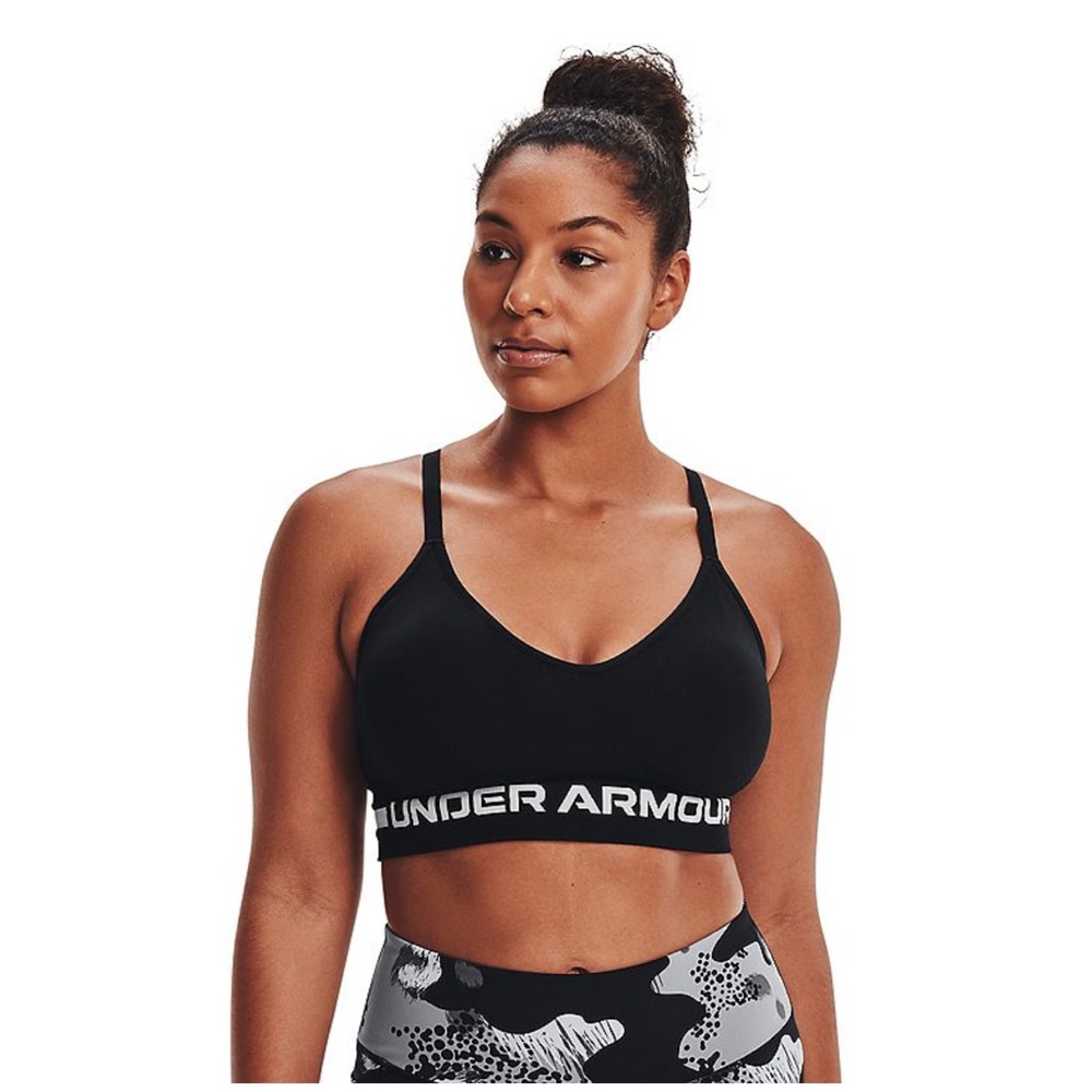 NWT Under Armour Seamless Light Support Black and White Sports Bra (XS)